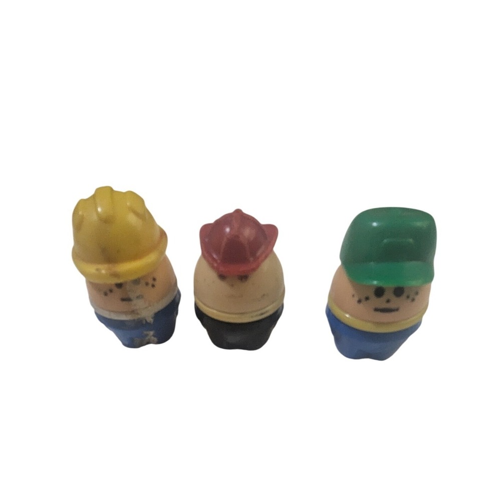 Vintage Little Tikes Chunky Figures Construction Fireman Green Hat Set of 3